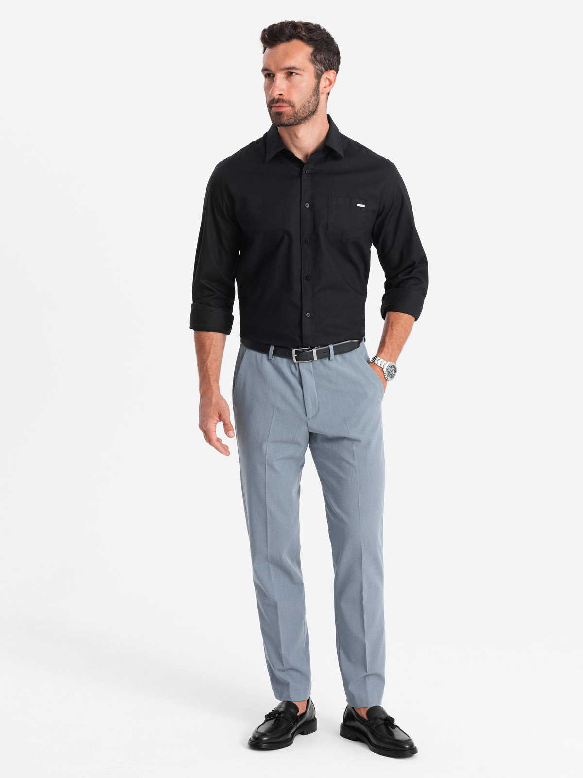 Meeste puuvillane triiksärk taskuga regular fit Ombre Clothing - Image 20
