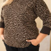 Naiste leopardimustriga pikendatud seljaosaga pluus Plus Size - Thumbnail Image 23