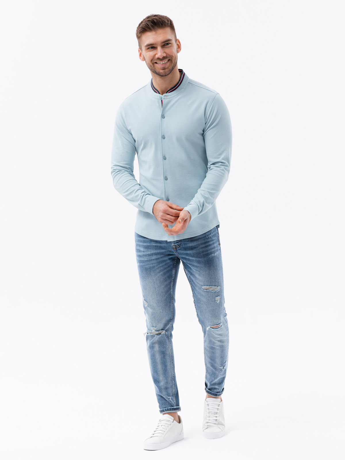 Meeste pikkade varrukatega särk püstkraega Ombre Clothing - Image 30
