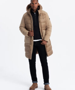Meeste pikem tepitud talvejope kapuutsiga Ombre Clothing