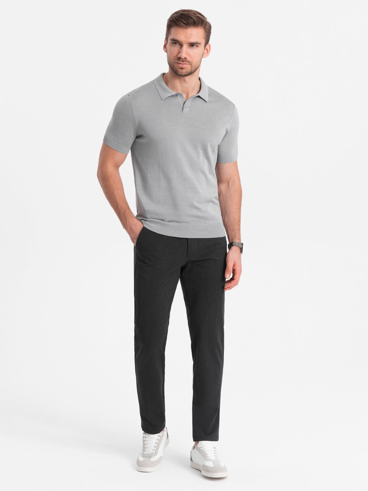 elegantsed klassikalise lõikega meeste chino püksid - helehall v1 om-pacp-0191 - Image 11