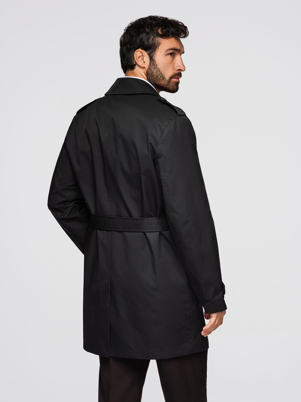 Elegantne kaherealine meeste SLIM FIT trenšmantel vööga - beež V1 OM-COLC-0146 - Image 20