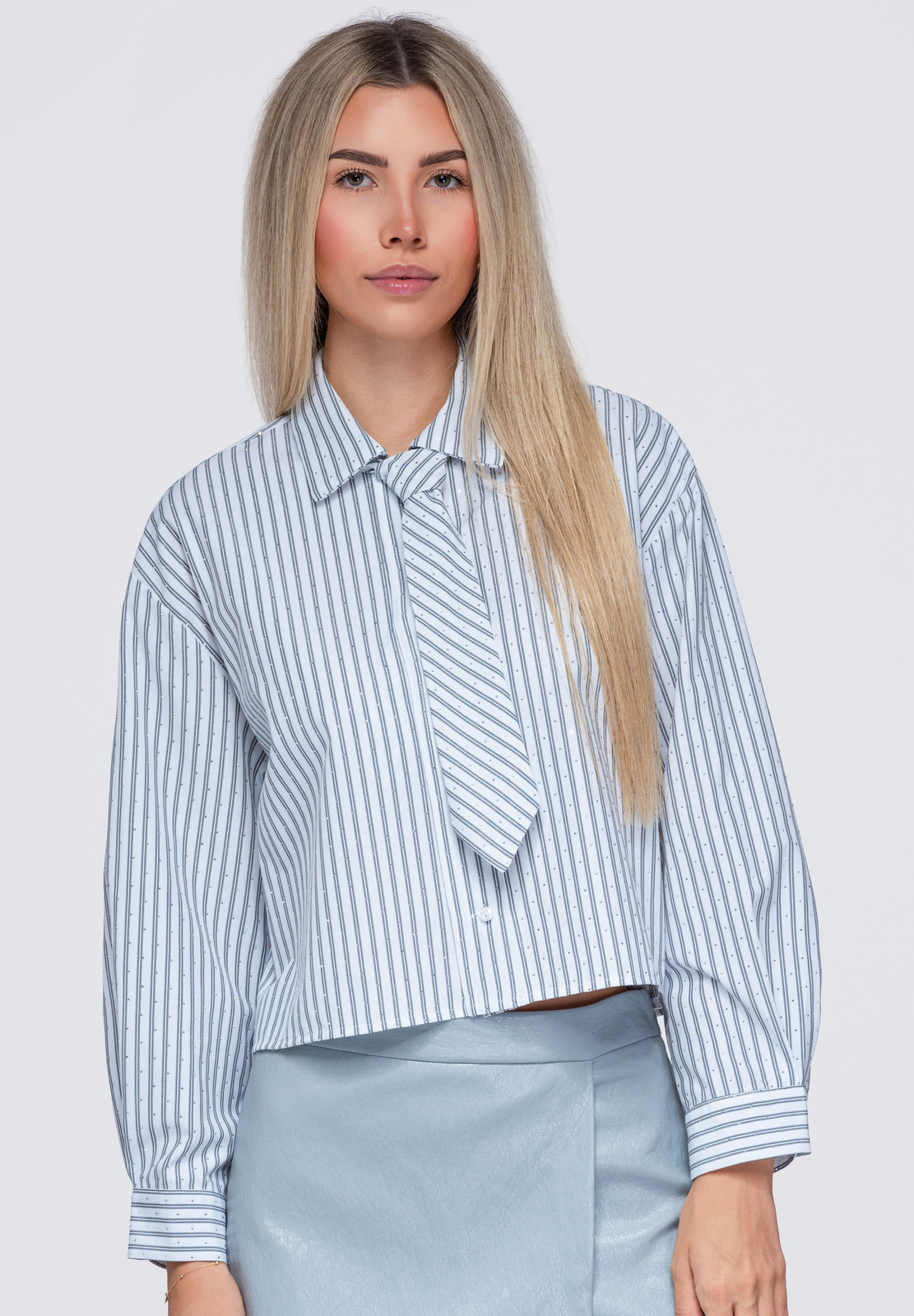 Ombre Clothing lühike triibuline naiste triiksärk lipsupaelaga - Image 1