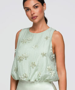 Varrukateta naiste pluus lilleaplikatsioonidega Ombre Clothing