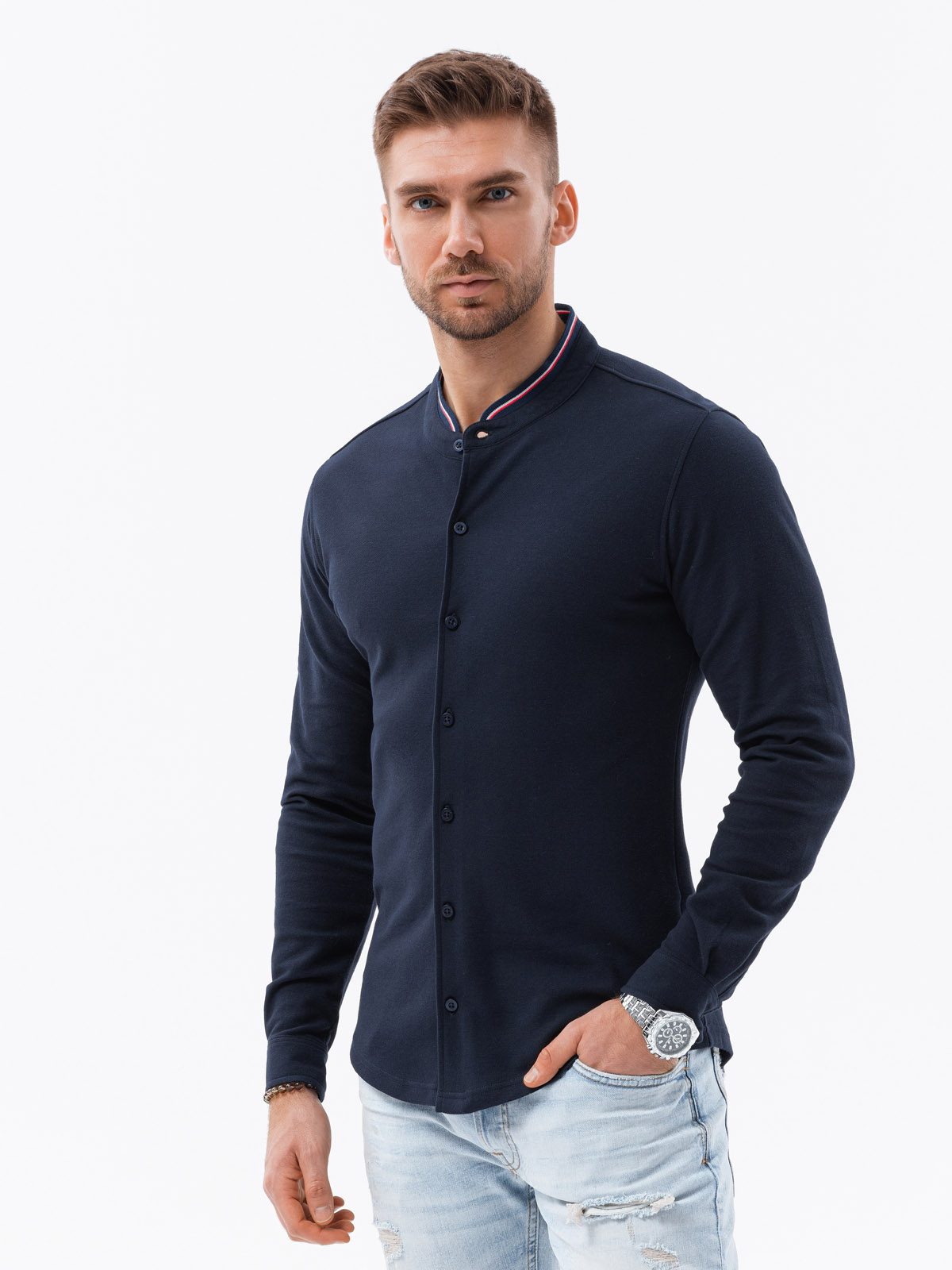 Meeste pikkade varrukatega särk püstkraega Ombre Clothing - Image 16