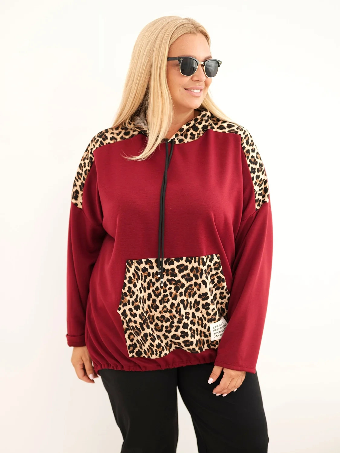 Plus Size naiste viskoosist kapuutsiga pusa pantrümustriga detailidega - Image 57