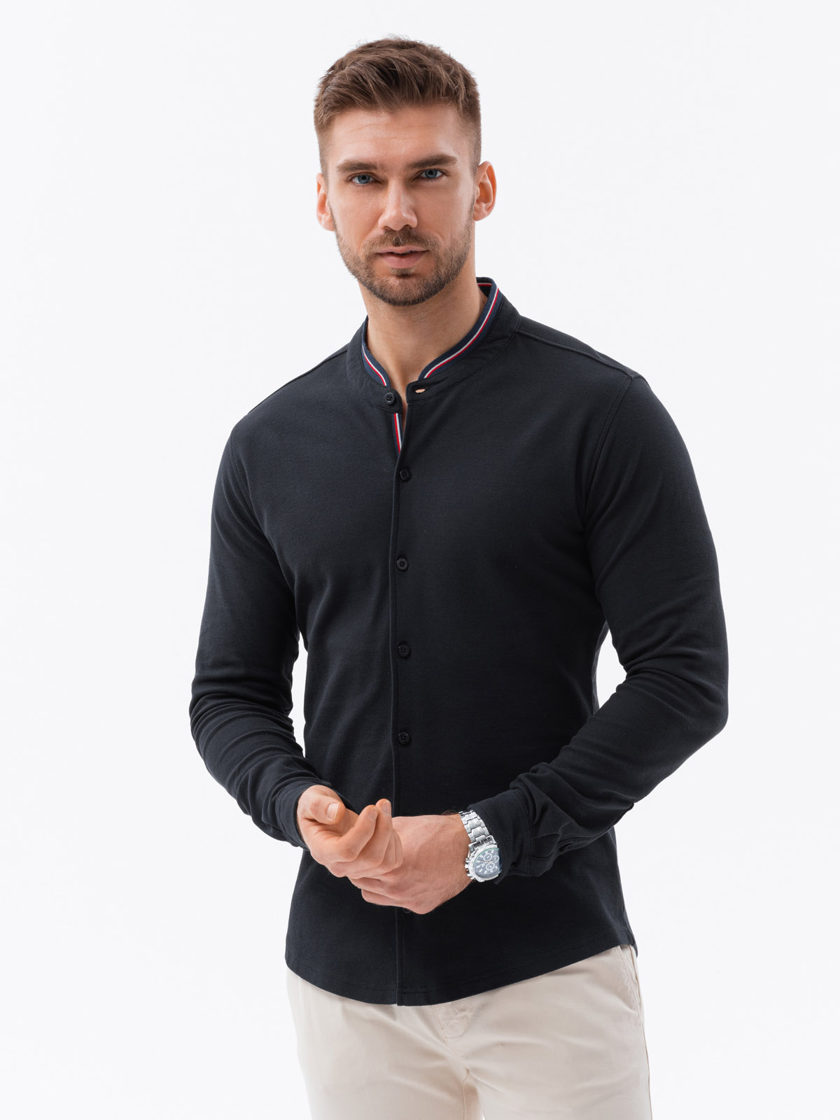 Meeste pikkade varrukatega särk püstkraega Ombre Clothing - Image 14