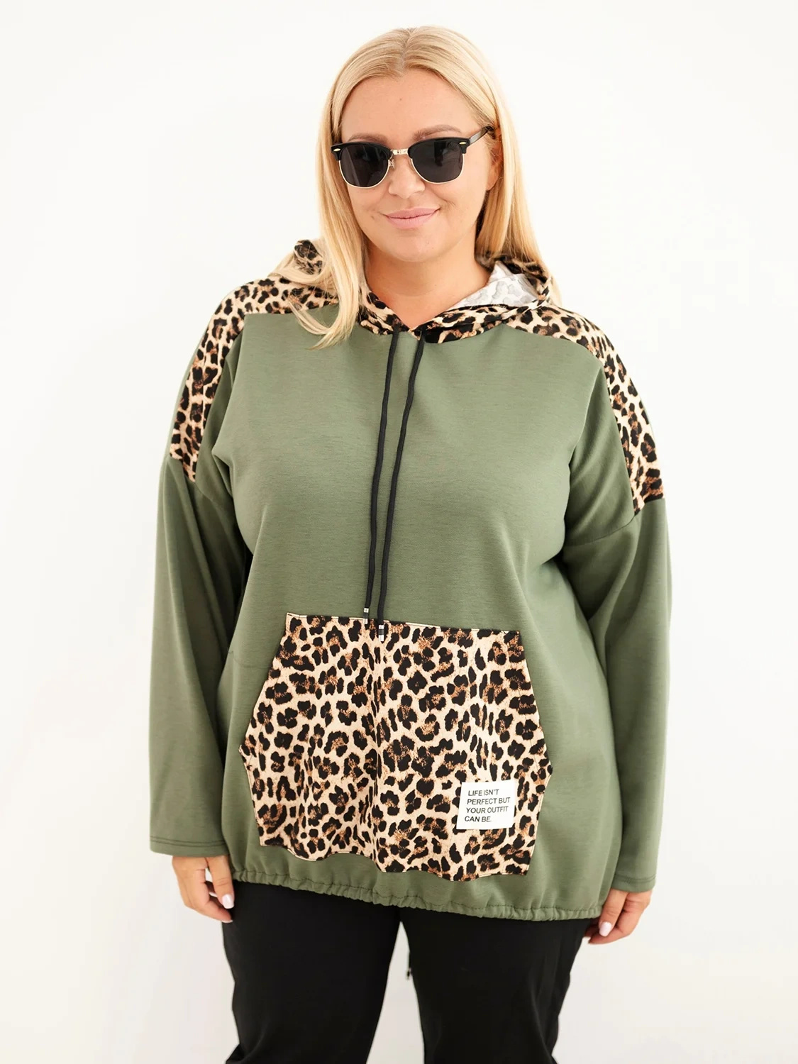Plus Size naiste viskoosist kapuutsiga pusa pantrümustriga detailidega - Image 41