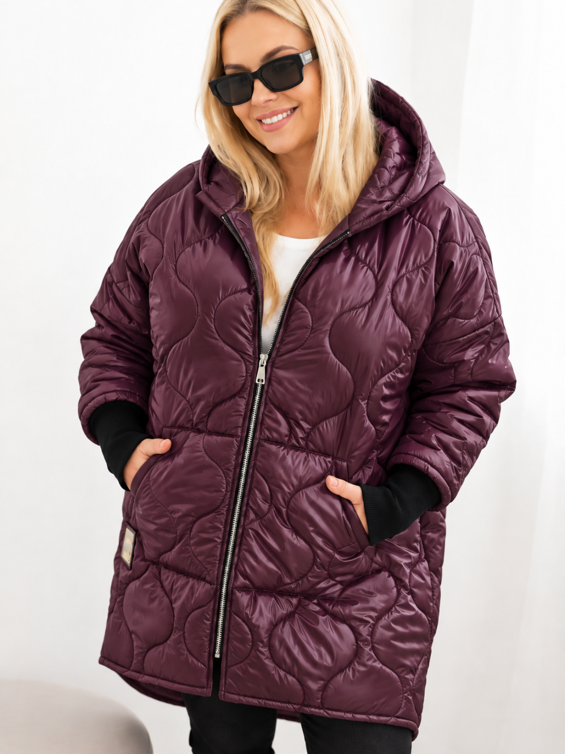 Kesi kapuutsiga tepitud naiste talvejope Plus Size - Image 4