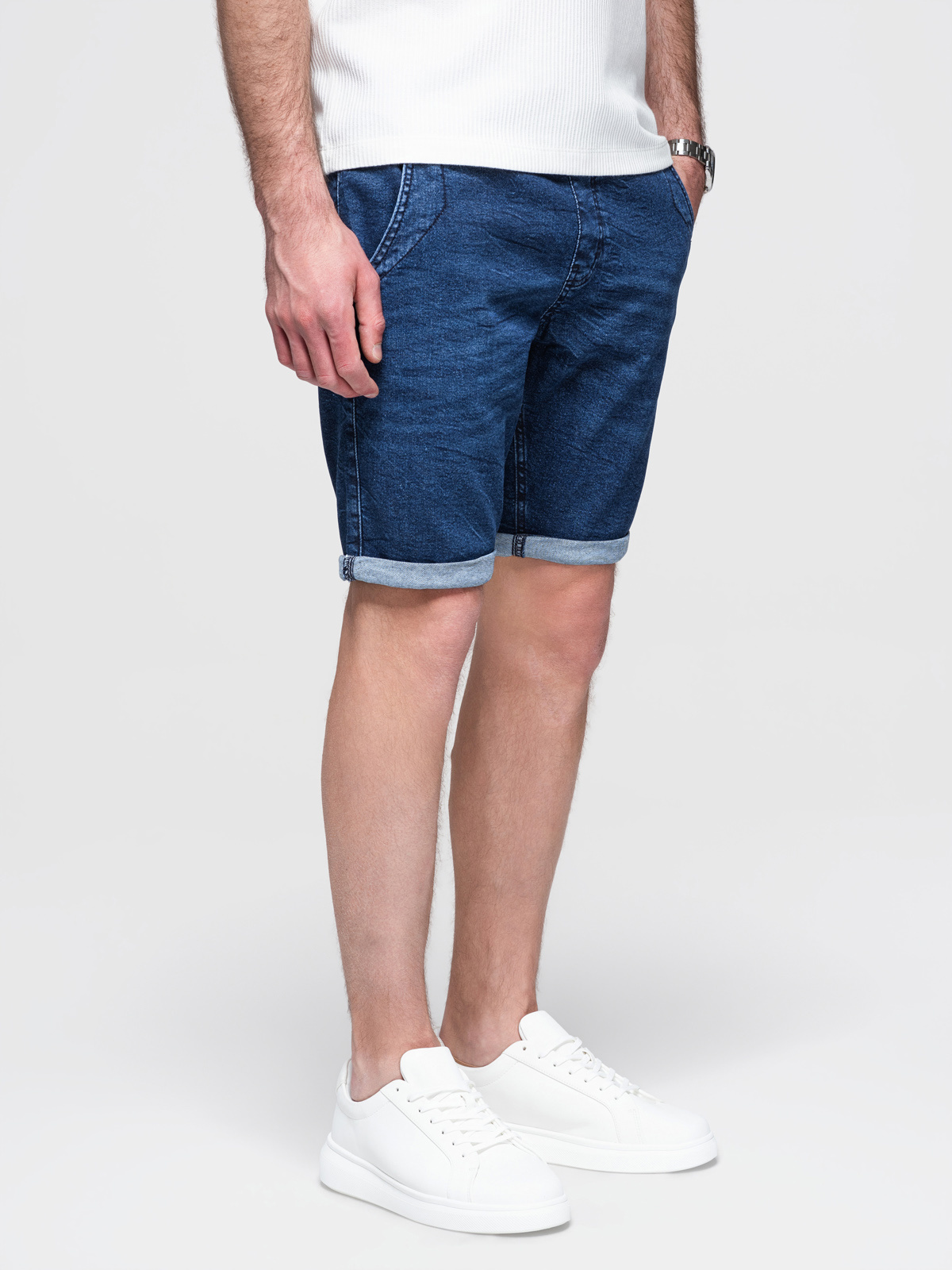 Ombre Clothing meeste teksalühikesed püksid nöörvööga - Image 12