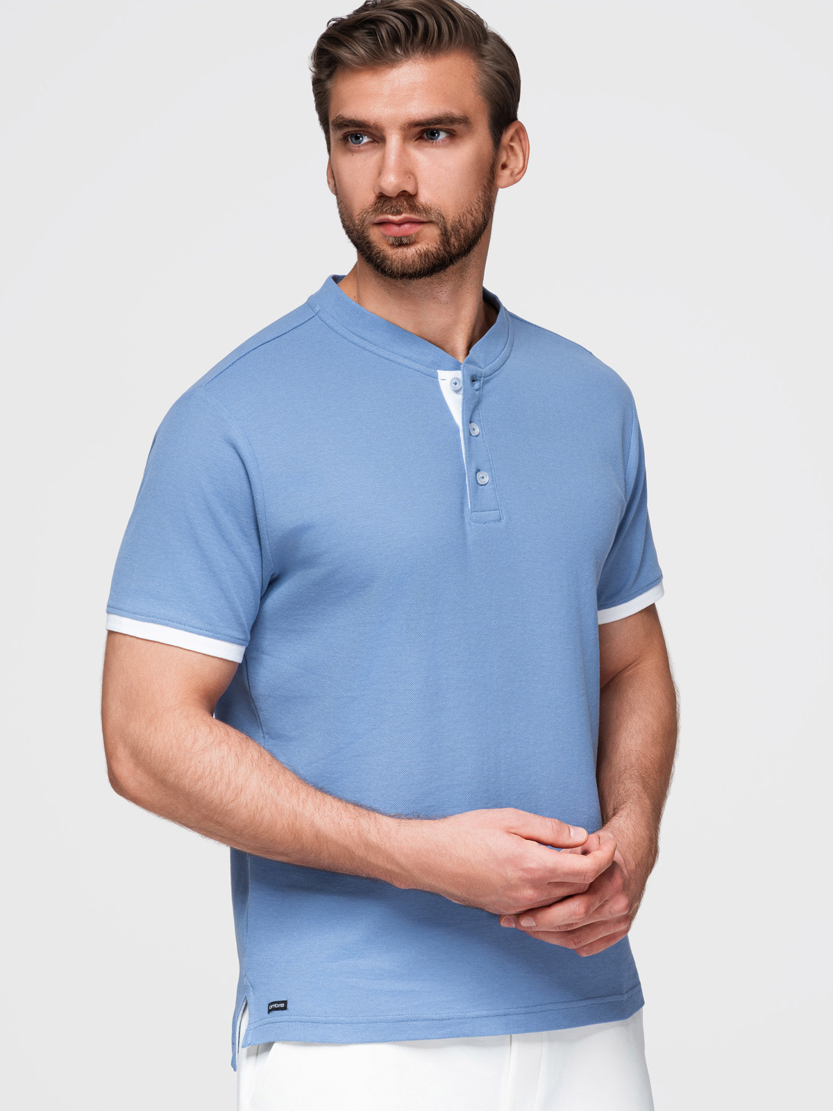 Meeste püstkrae ja nööpidega polosärk Ombre Clothing - Image 149