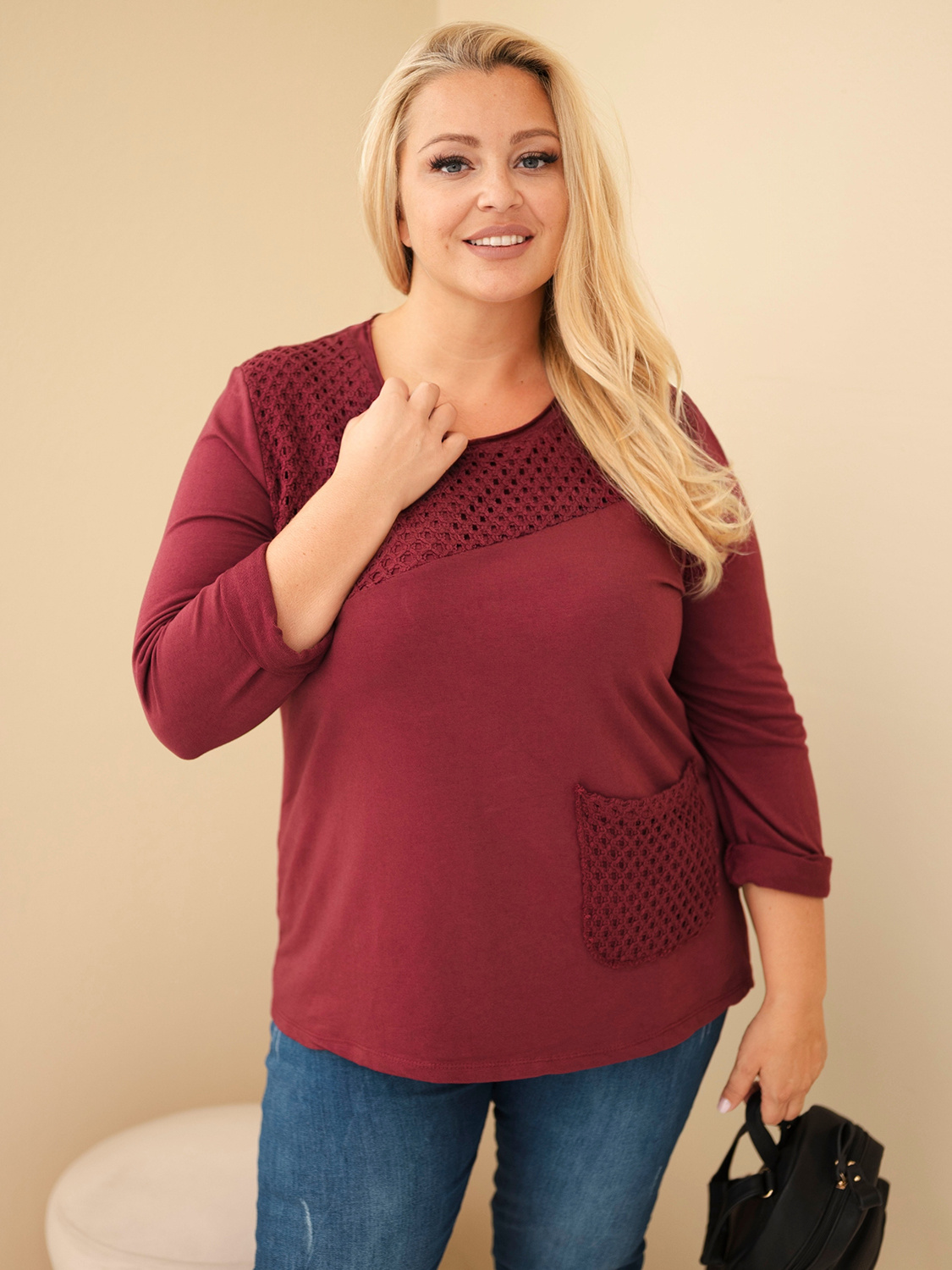 Naiste plus-size puuvillane pikkade varrukatega pusa pitsdetailiga - Image 50