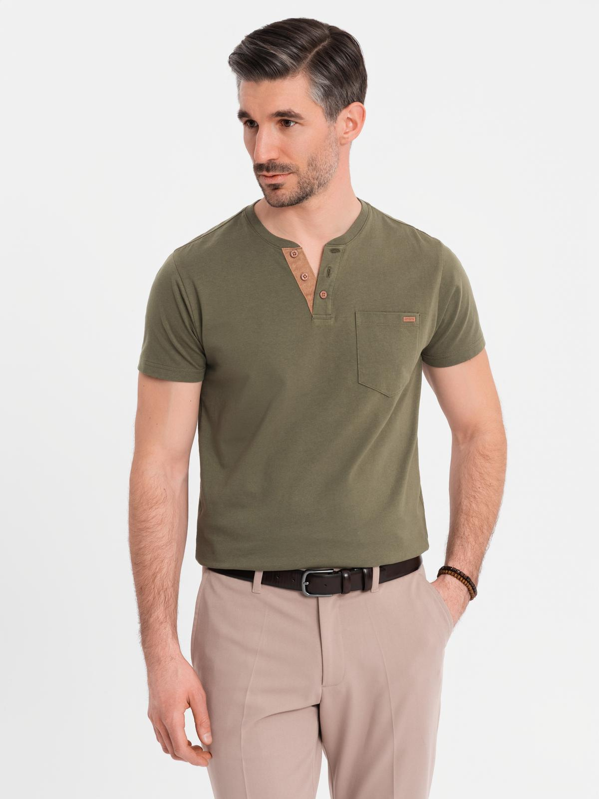 Meeste puuvillane Henley T-särk rinnataskuga Ombre Clothing - Image 9