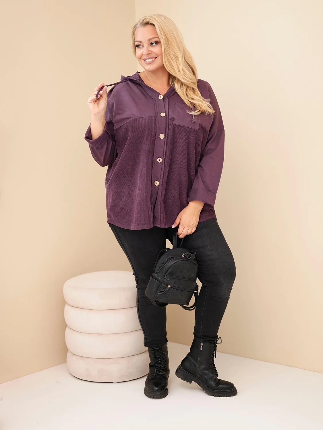 Plus Size naiste puuvillane nööpidega kapuutsiga pusa - Image 25