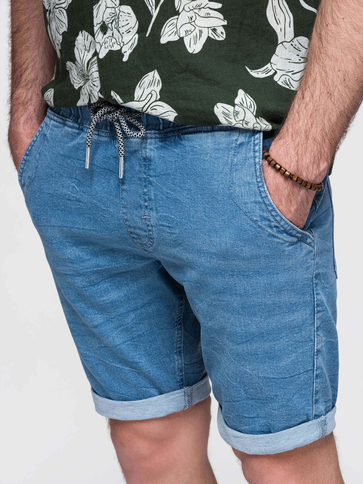 Ombre Clothing meeste teksalühikesed püksid nöörvööga - Image 2