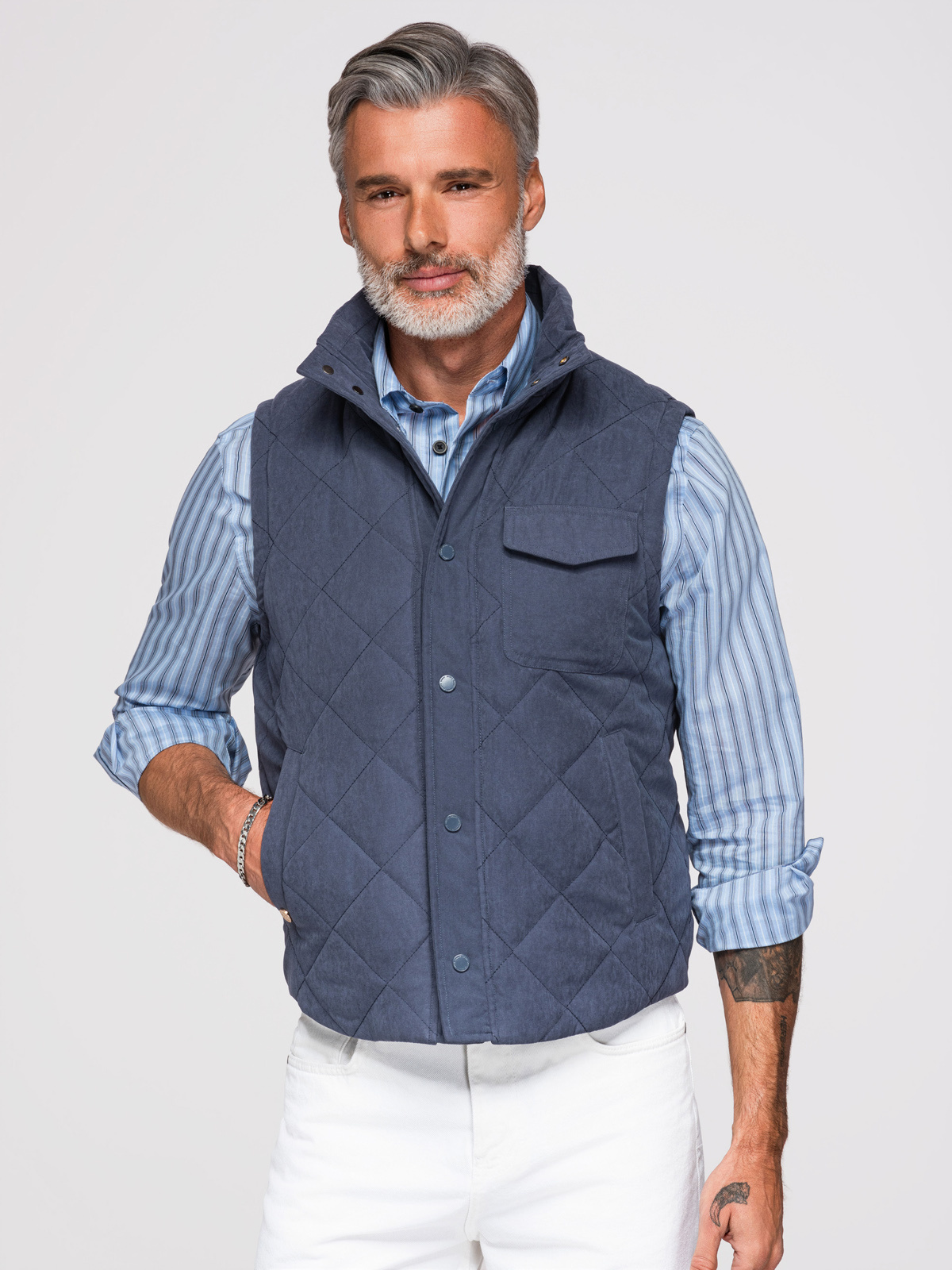 Meeste tepitud vest püstkrae ja tõmblukuga taskutega Ombre Clothing - Image 38
