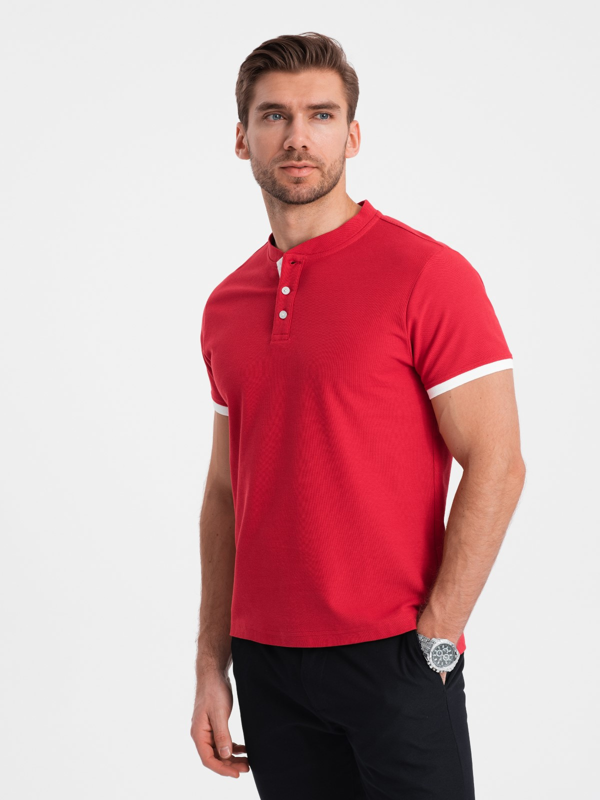 Meeste püstkrae ja nööpidega polosärk Ombre Clothing - Image 70