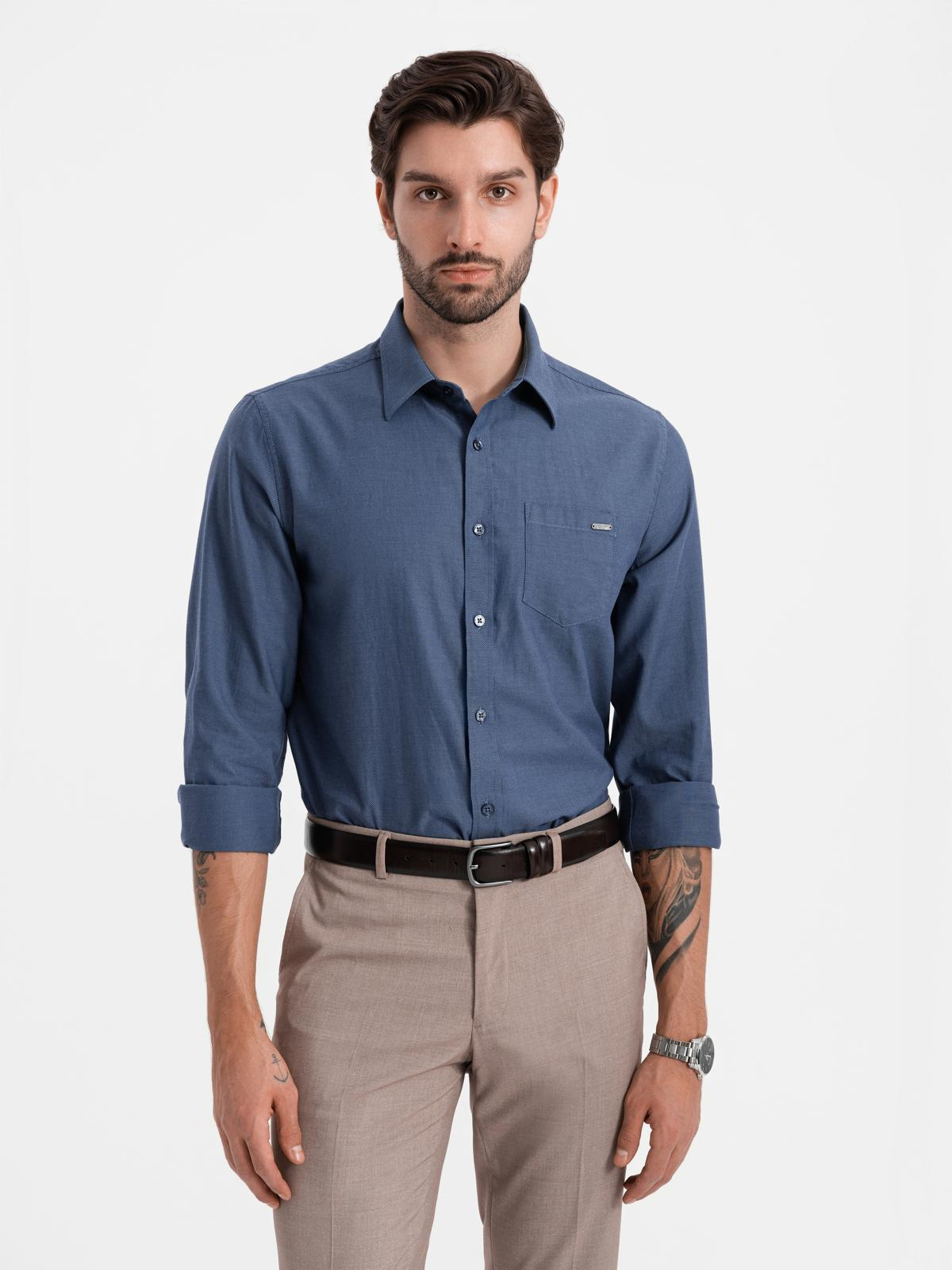 Meeste puuvillane triiksärk taskuga regular fit Ombre Clothing - Image 1