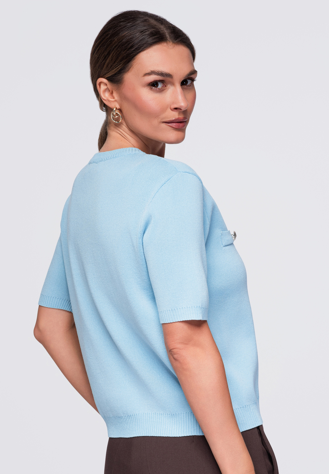 Ombre Clothing nööpidega lühikeste varrukatega naiste pluus - Image 3
