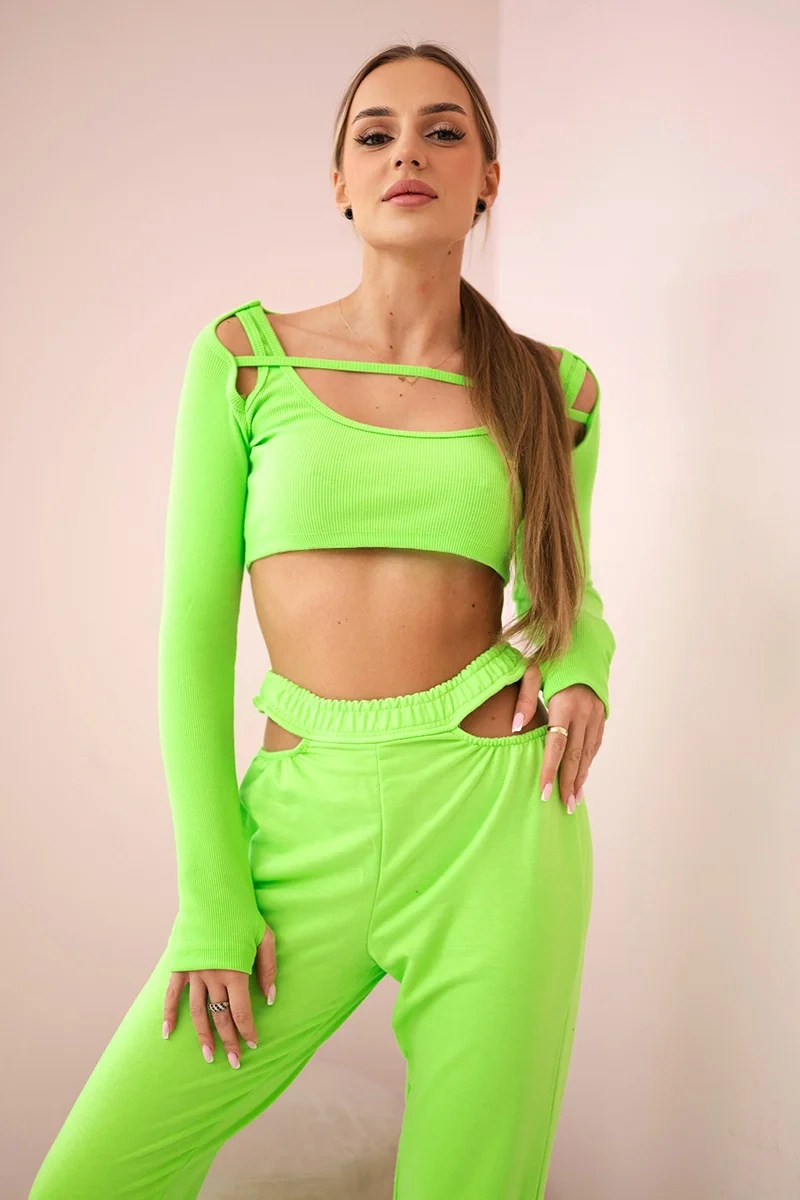 Naiste kaheosaline komplekt crop-top pluusi ja pükstega - Image 1