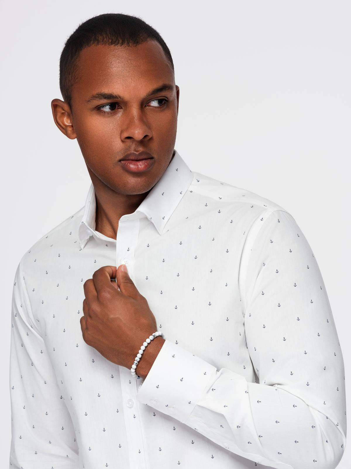klassikaline meeste puuvillane ankrutega slim fit särk - valge v3 om-shcs-0156 - Image 3