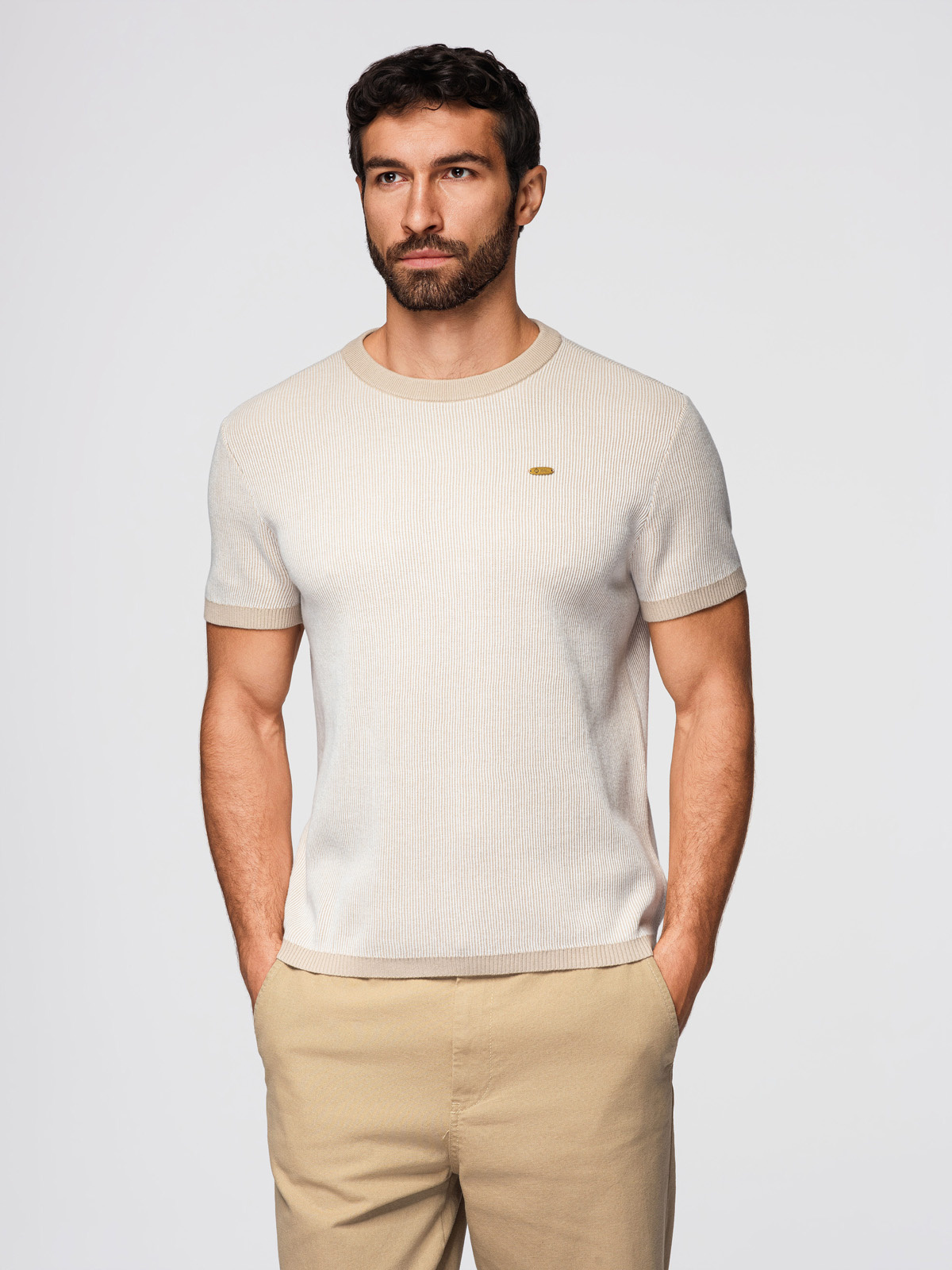 Meeste struktuurne kootud puuvillane T-särk Ombre Clothing - Image 3