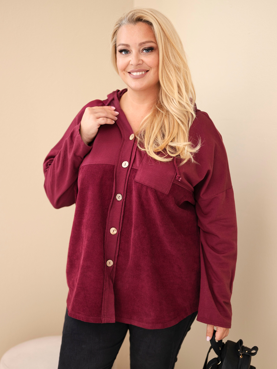 Plus Size naiste puuvillane nööpidega kapuutsiga pusa - Image 68