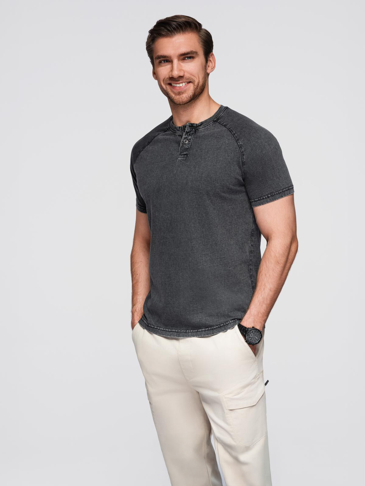 Ombre Clothing meeste nööpidega Henley T-särk - Image 1