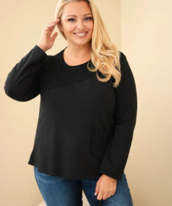 Naiste plus-size puuvillane pikkade varrukatega pusa pitsdetailiga