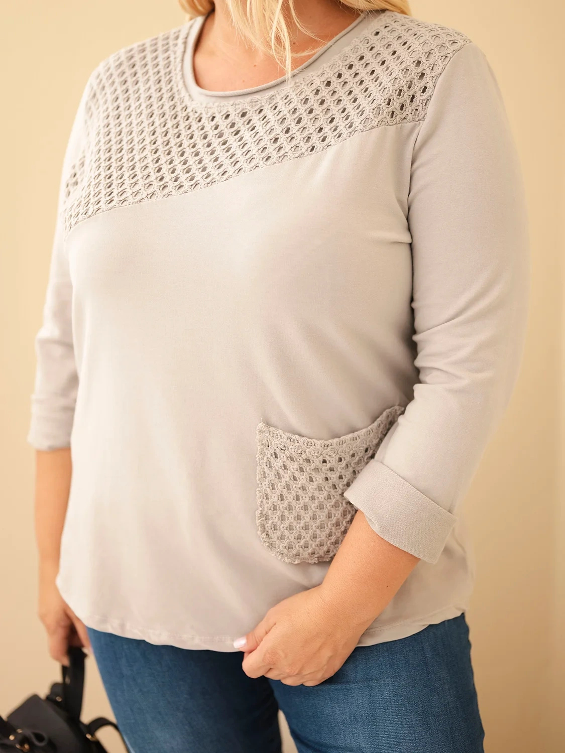 Naiste plus-size puuvillane pikkade varrukatega pusa pitsdetailiga - Image 18