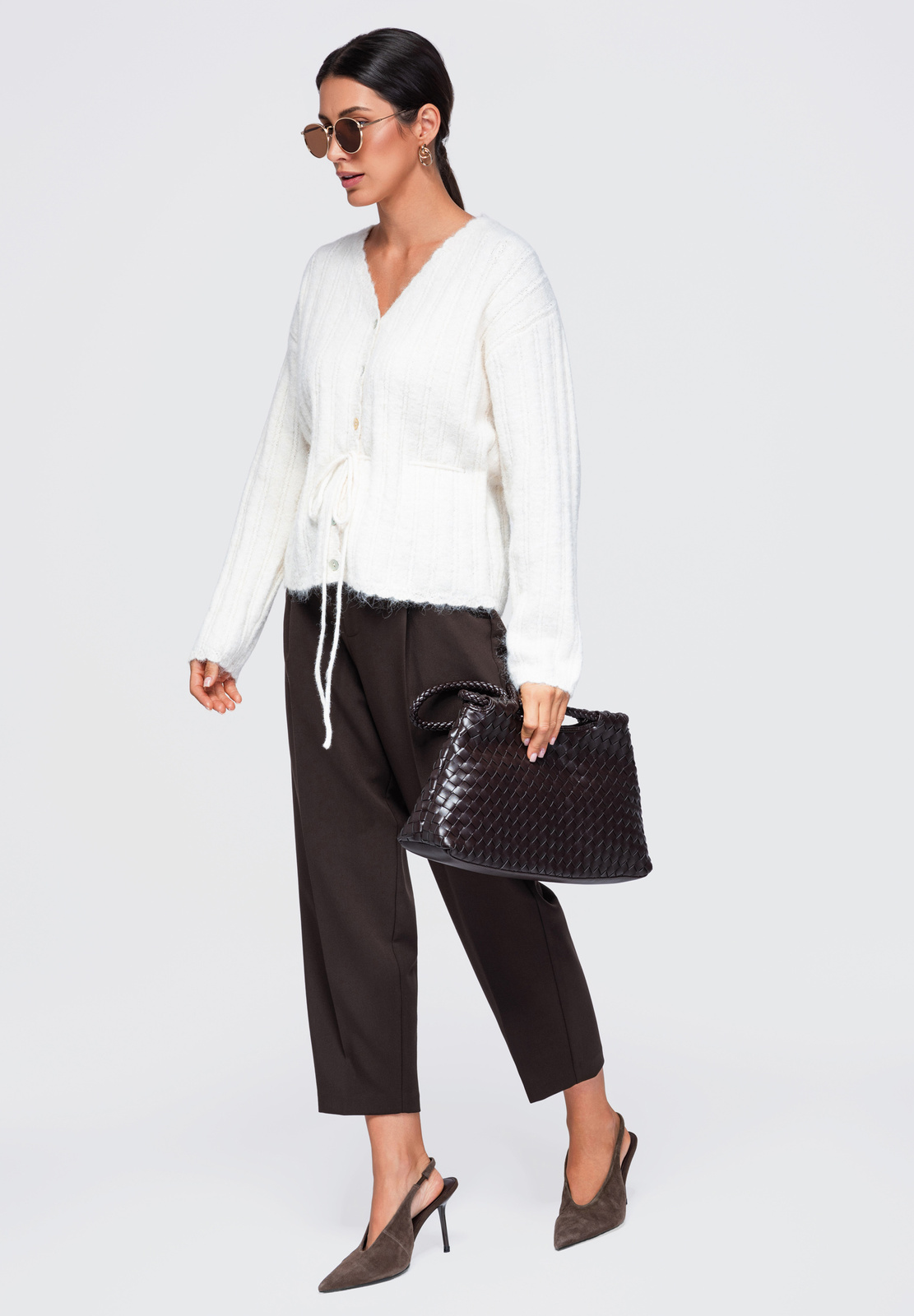 Ombre Clothing naiste nööpidega kootud kampsun seotava vööga - Image 2