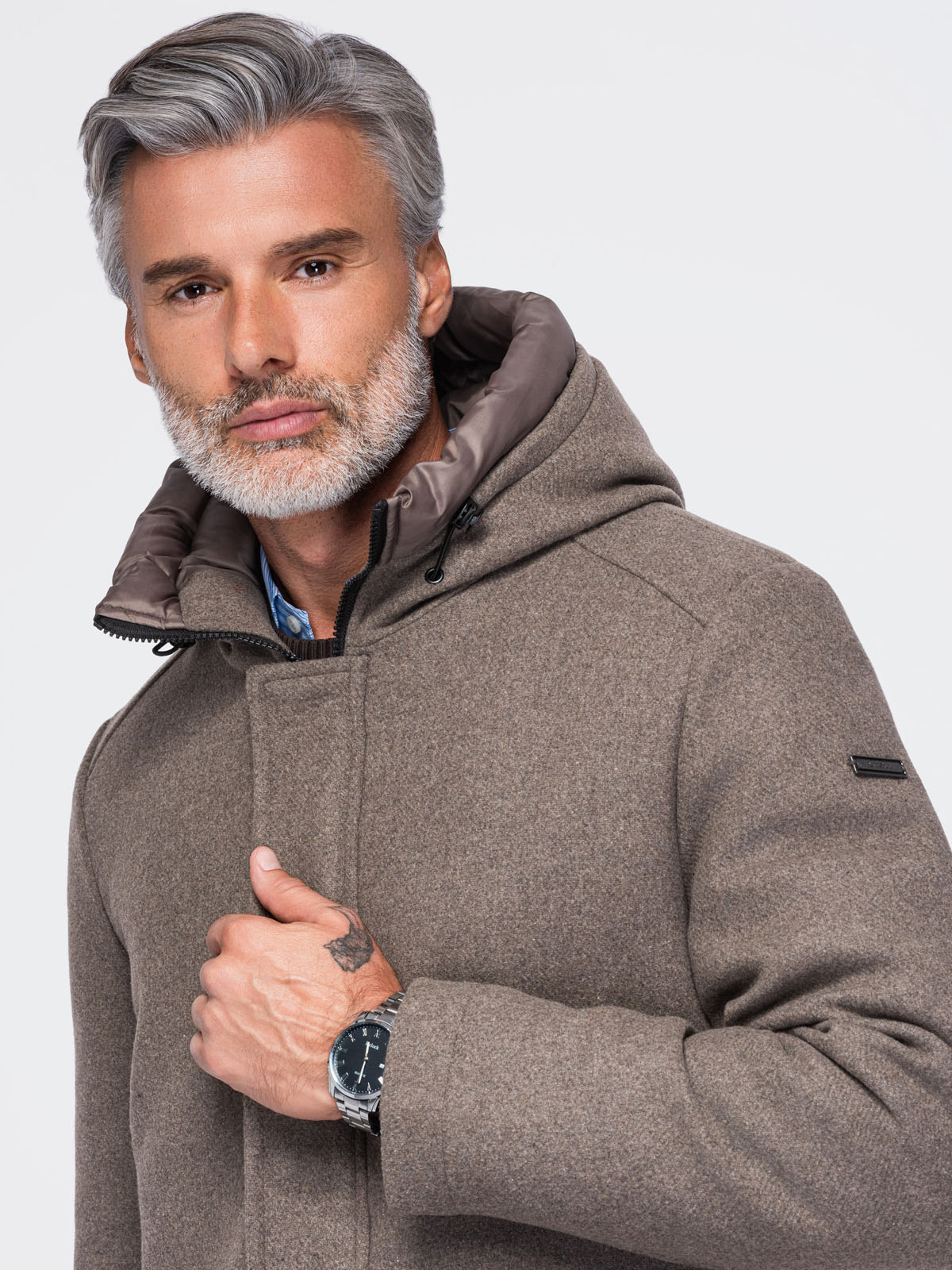 Meeste kapuutsiga villasegust mantel Ombre Clothing - Image 17
