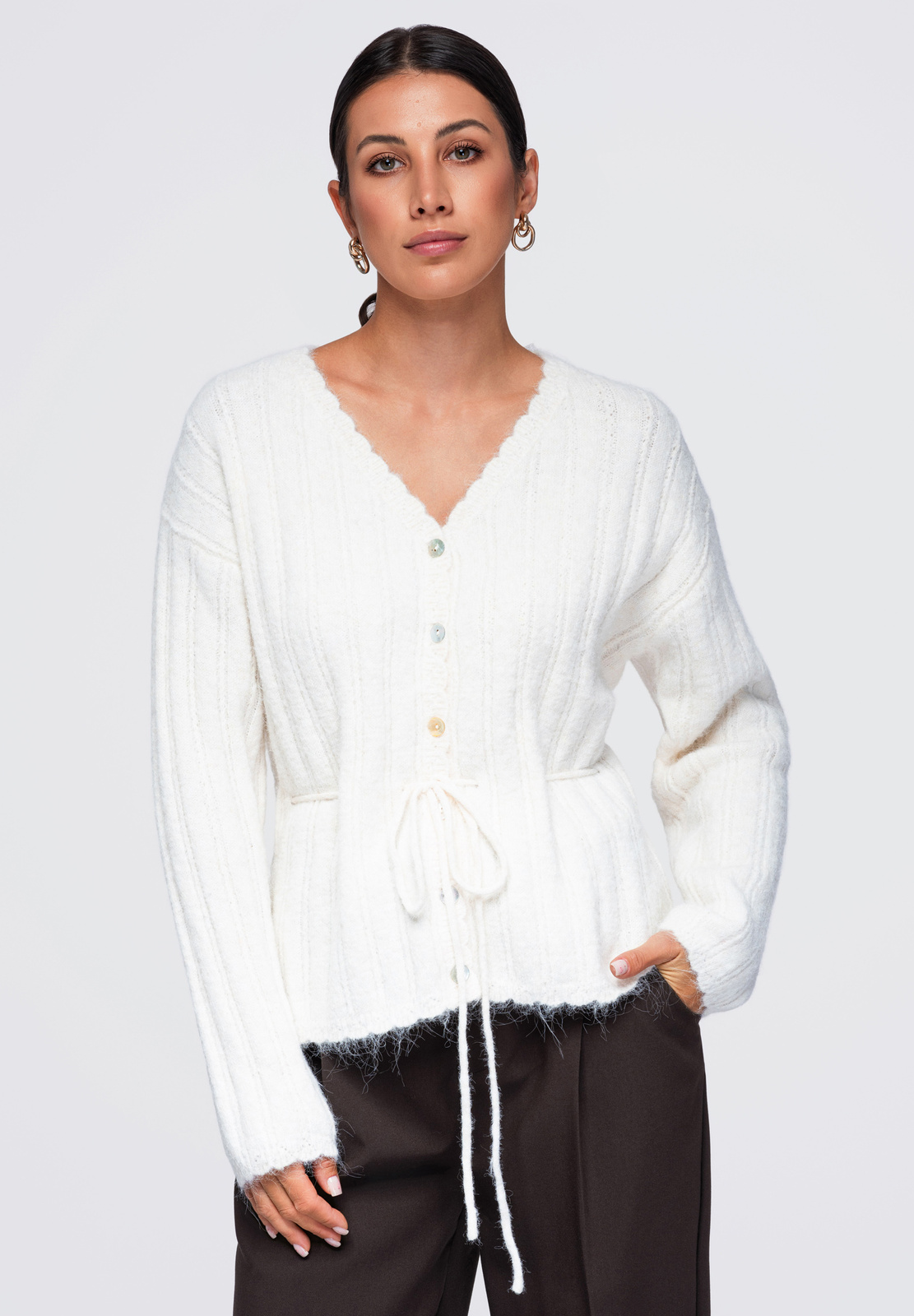 Ombre Clothing naiste nööpidega kootud kampsun seotava vööga - Image 1