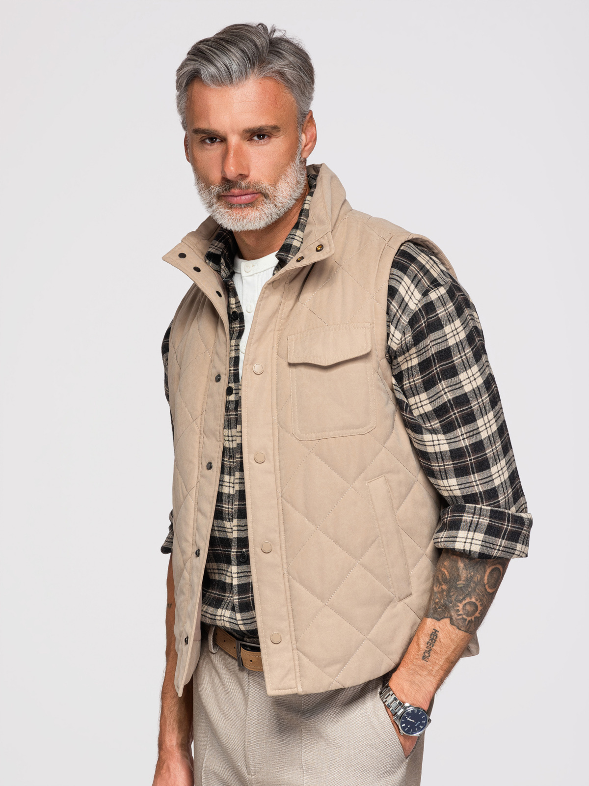 Meeste tepitud vest püstkrae ja tõmblukuga taskutega Ombre Clothing - Image 28