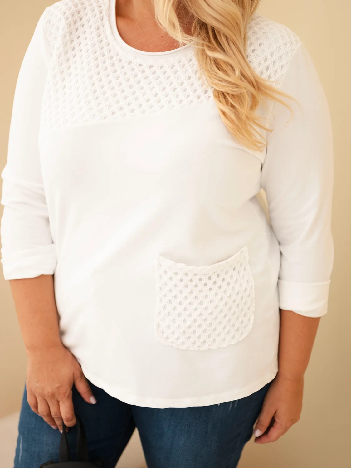 Naiste plus-size puuvillane pikkade varrukatega pusa pitsdetailiga - Image 45