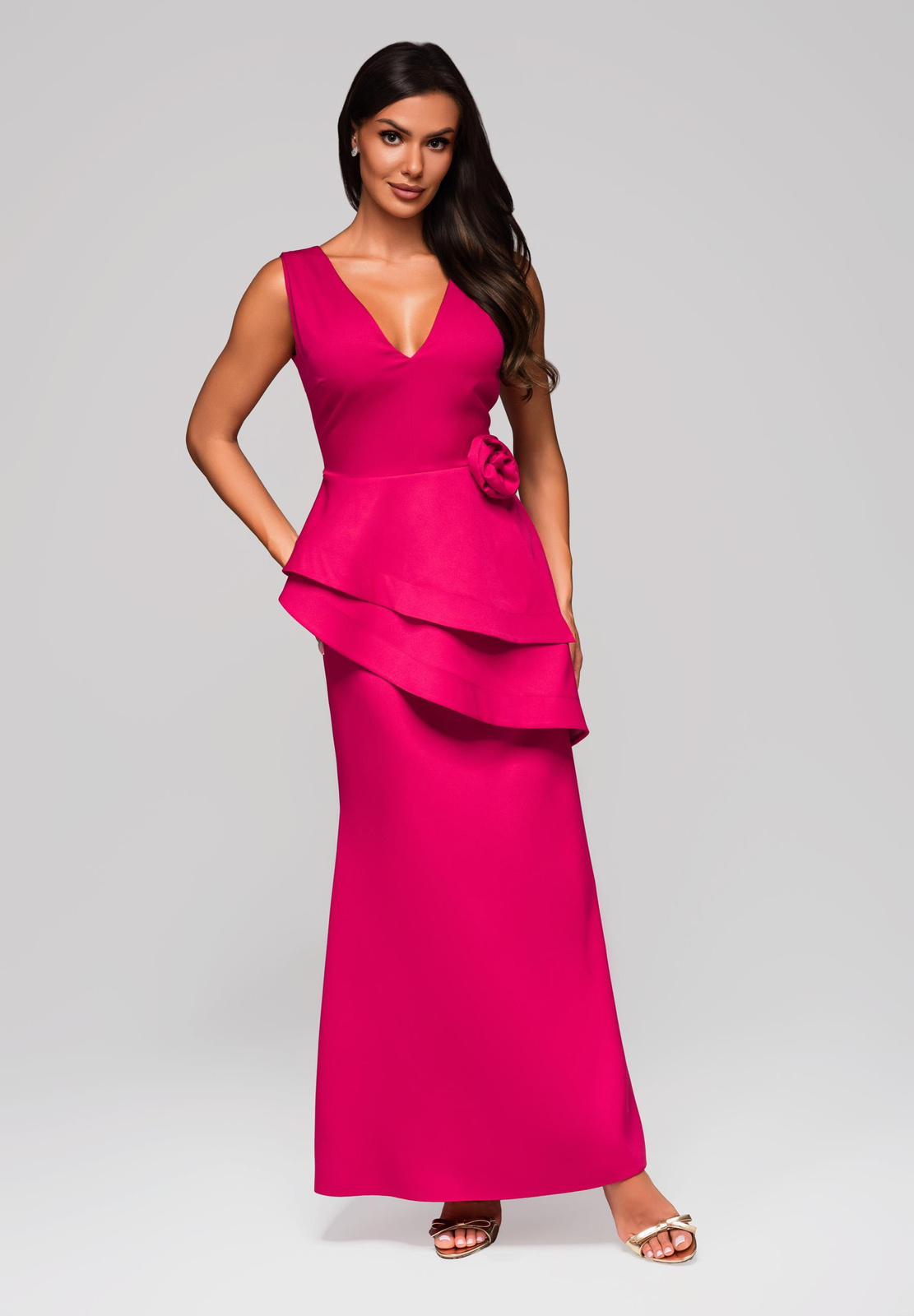 Larica naiste maani ulatuv peplum-detailiga maksikleit - Image 13