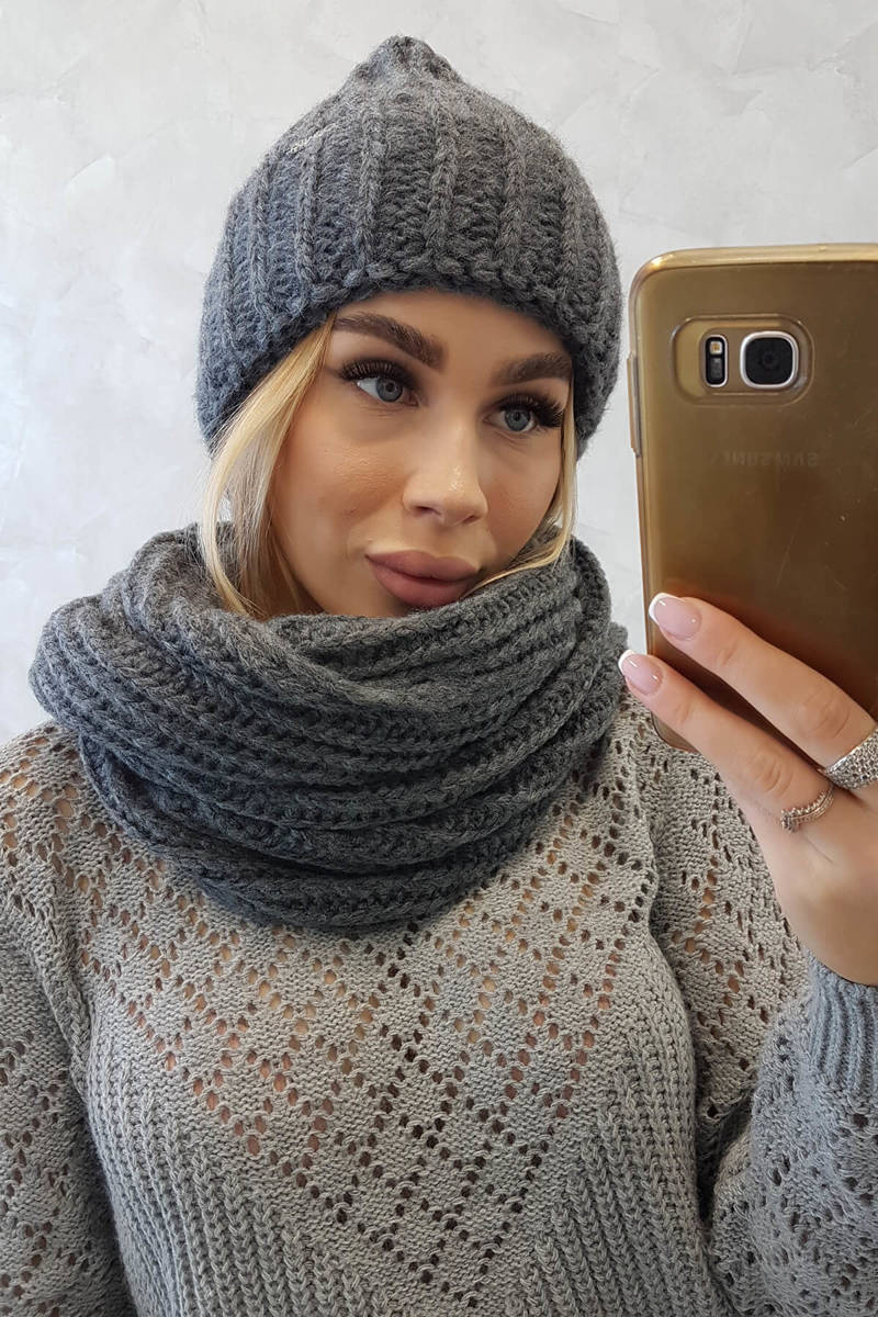 Naiste kootud mütsi ja kaelussalli komplekt - Image 3
