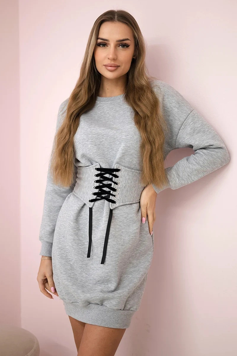 Kesi pikkade varrukatega dresskleit seotava korsett-vööosaga - Image 1