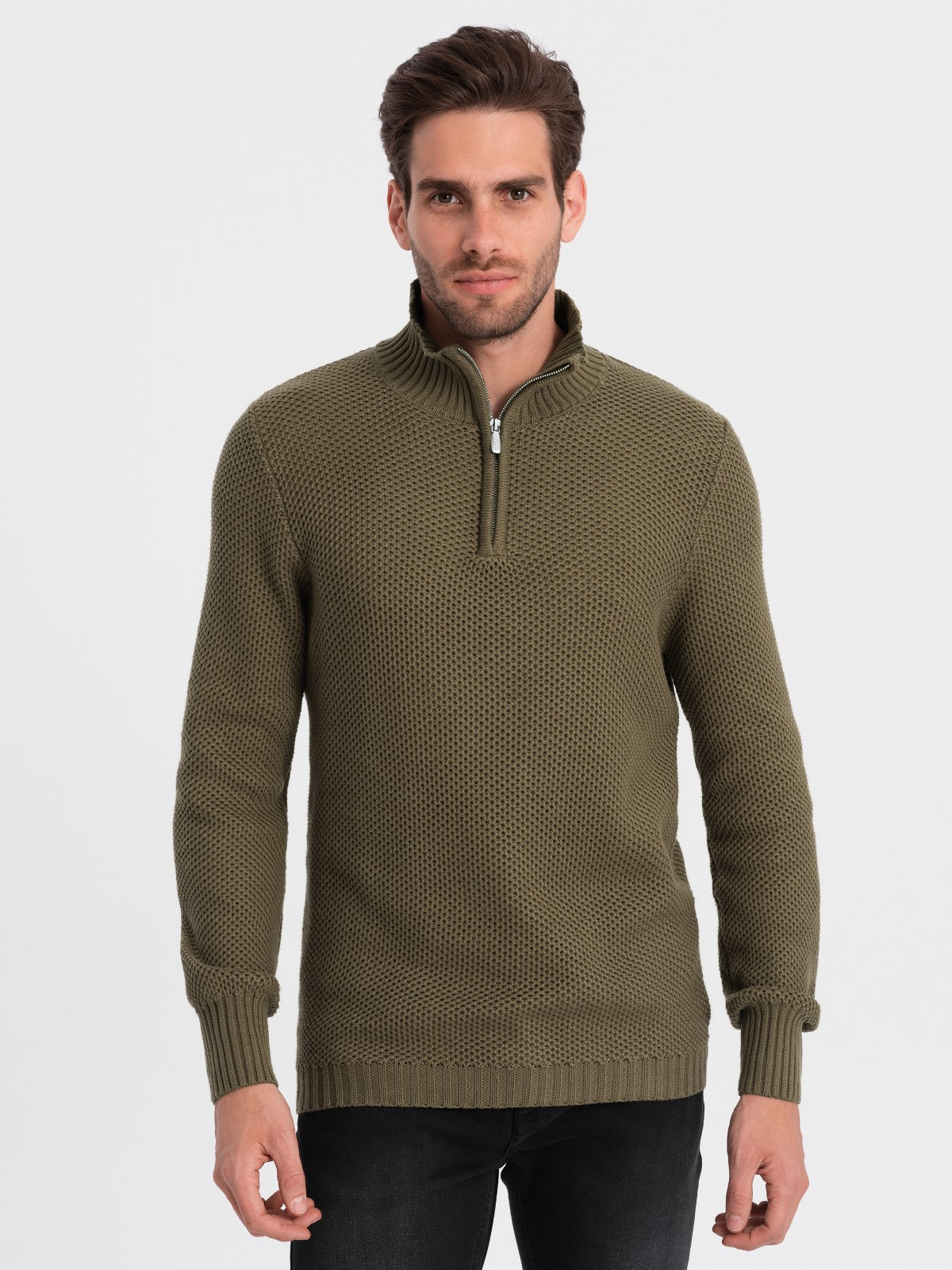 Meeste kootud kampsun püstkrae ja tõmblukuga Ombre Clothing - Image 1