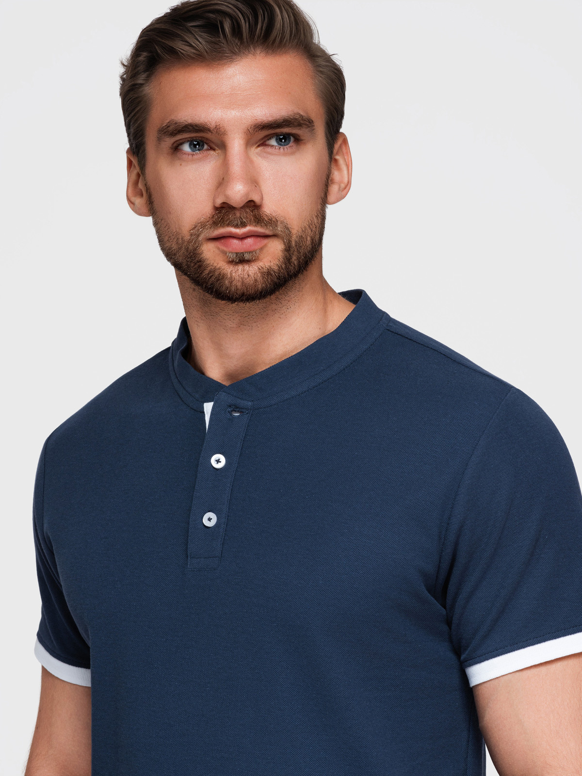 Meeste püstkrae ja nööpidega polosärk Ombre Clothing - Image 25