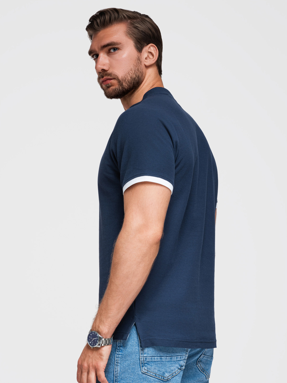 Meeste püstkrae ja nööpidega polosärk Ombre Clothing - Image 26