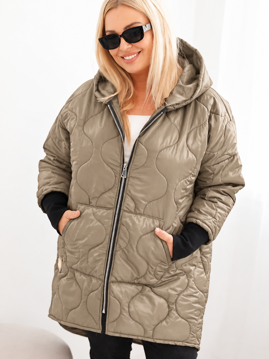 Kesi kapuutsiga tepitud naiste talvejope Plus Size - Image 2