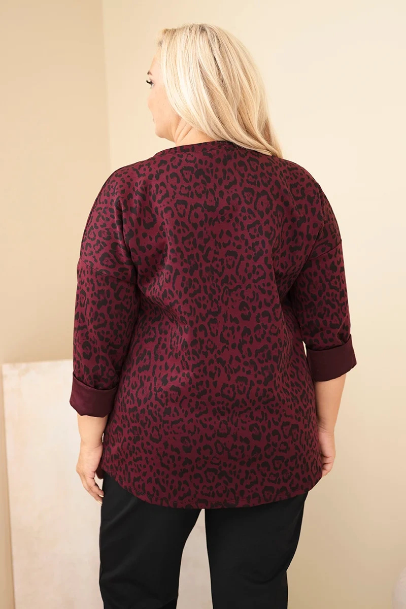 Naiste leopardimustriga pikendatud seljaosaga pluus Plus Size - Image 15