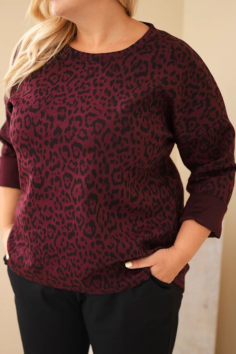 Naiste leopardimustriga pikendatud seljaosaga pluus Plus Size - Image 16
