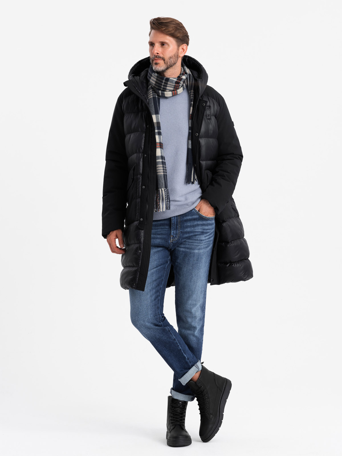 Meeste pikem tepitud talvejope kapuutsiga Ombre Clothing - Image 2