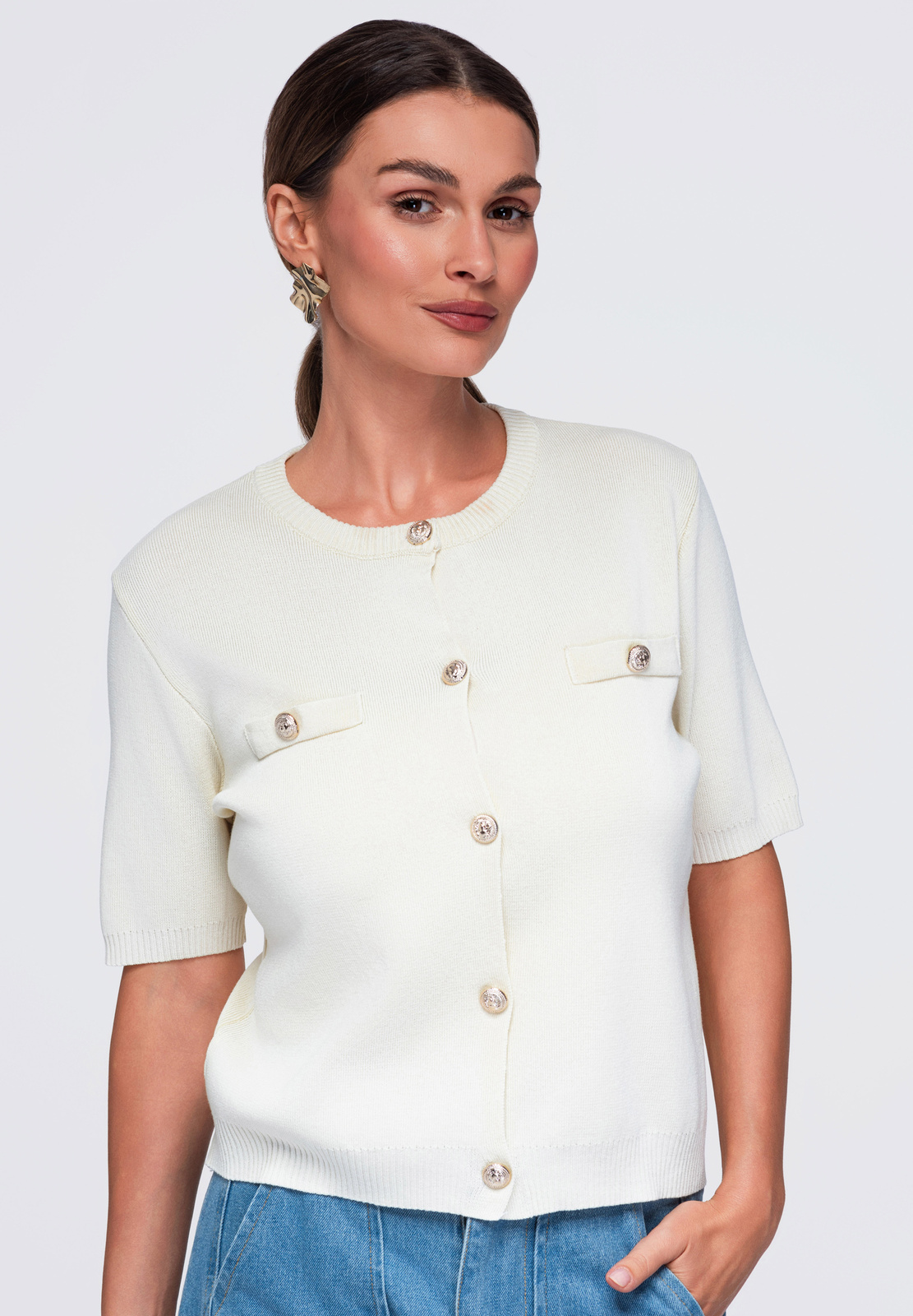 Ombre Clothing nööpidega lühikeste varrukatega naiste pluus - Image 6