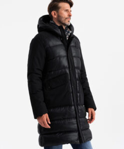Meeste pikem tepitud talvejope kapuutsiga Ombre Clothing