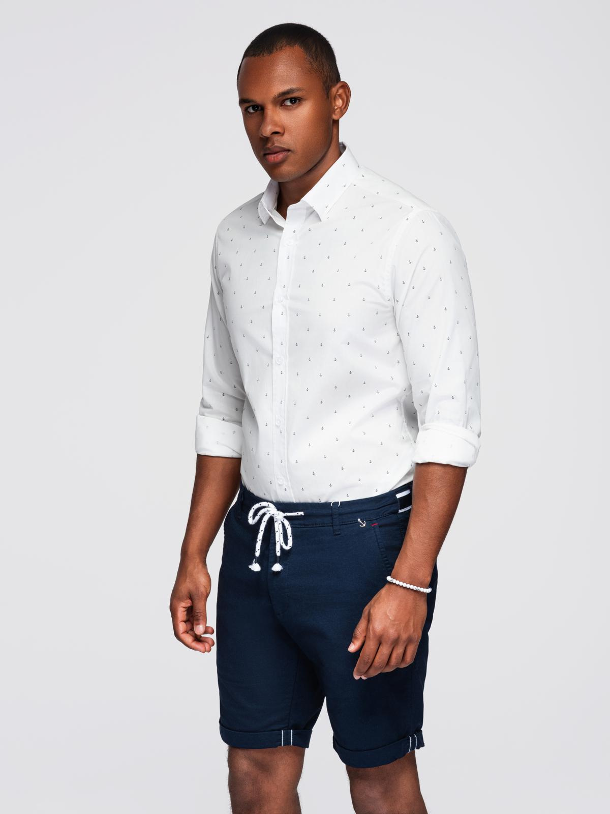 klassikaline meeste puuvillane ankrutega slim fit särk - valge v3 om-shcs-0156 - Image 2