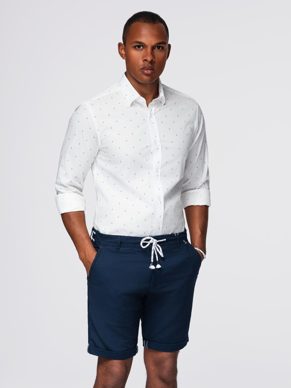 klassikaline meeste puuvillane ankrutega slim fit särk - valge v3 om-shcs-0156 - Image 6