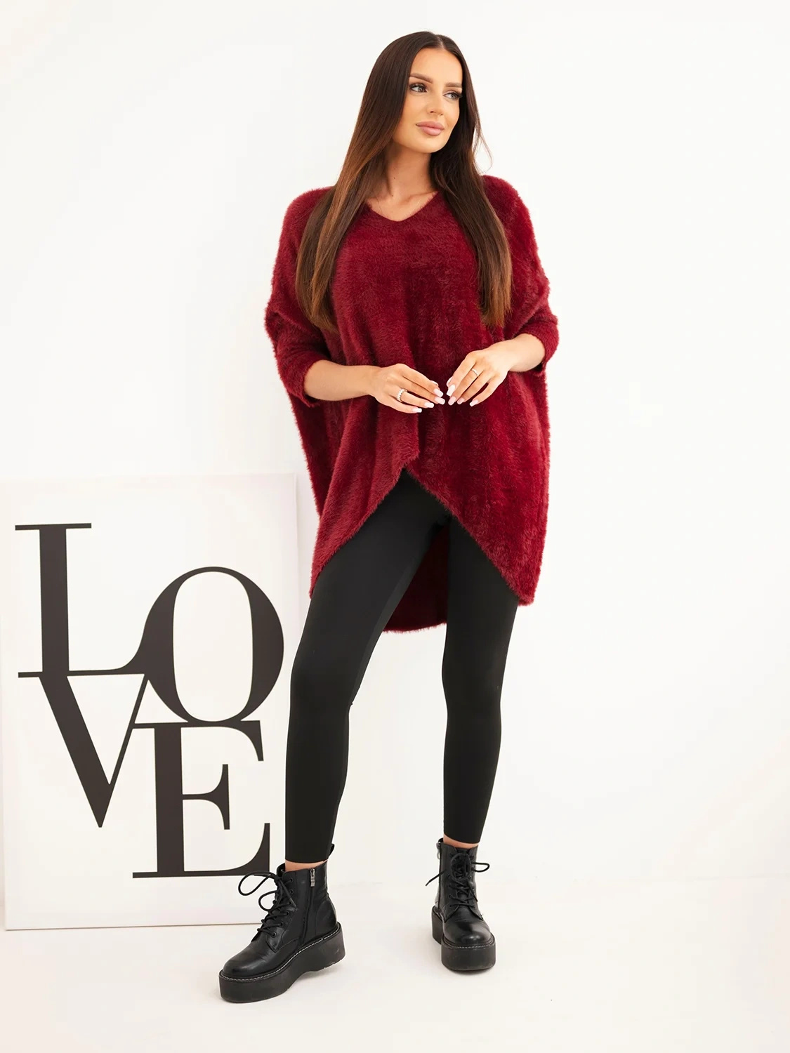Kesi naiste V-kaelusega vaba lõikega kampsun - Image 11
